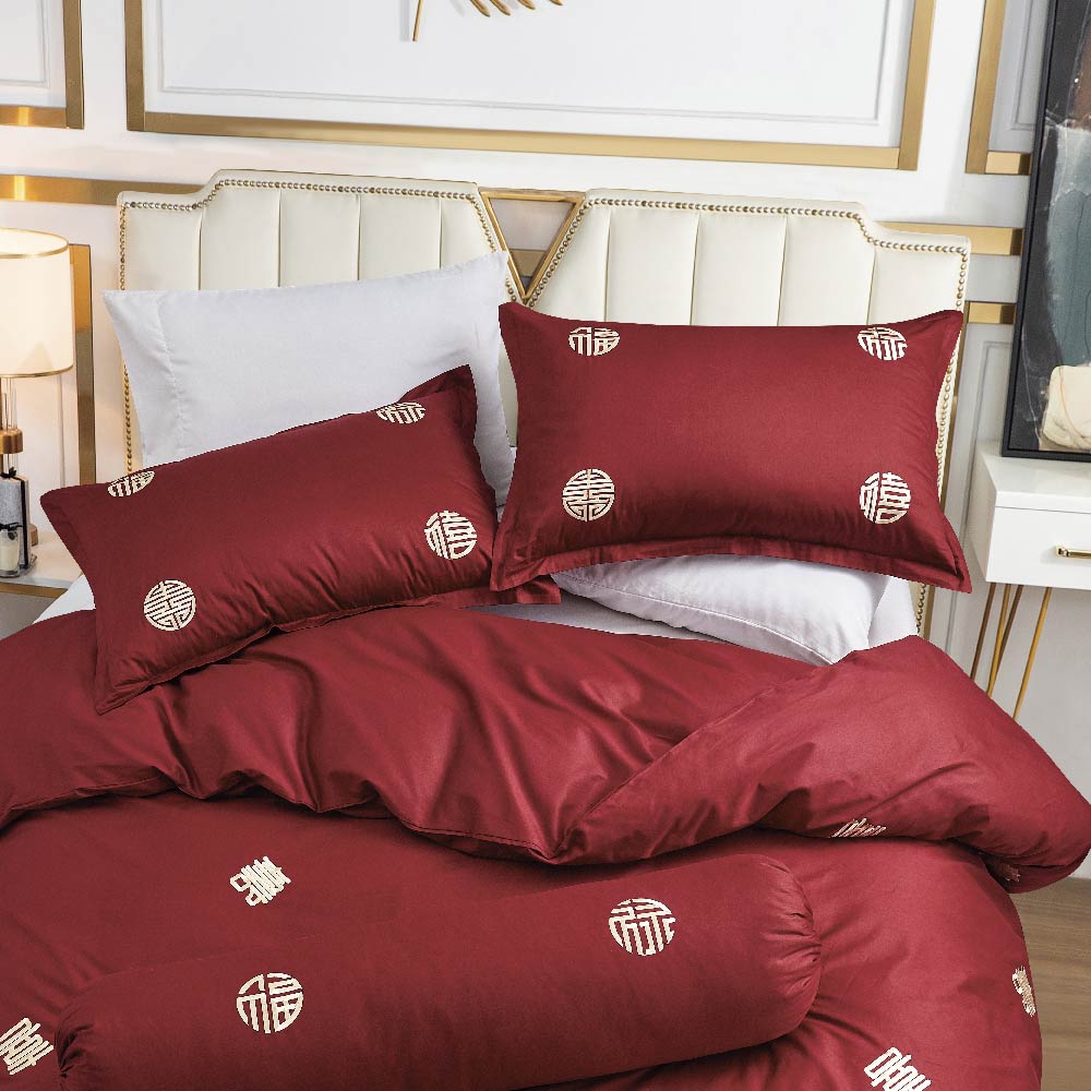 Contempo Joyluck Embroidery 100% Cotton Quilt Cover Set - Aussino Malaysia