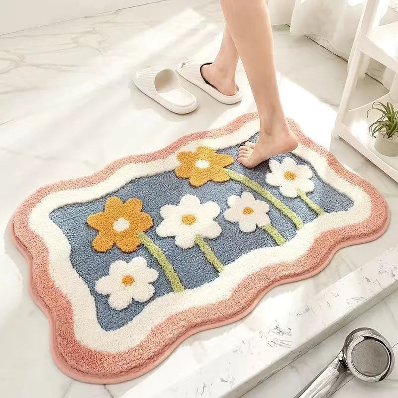 Bath Mat Non Slip Soft Faux Wool Rug Quick Dry Dirt Resistant Bathroom Carpet for Shower Tub Toilet Home Floor Mat
