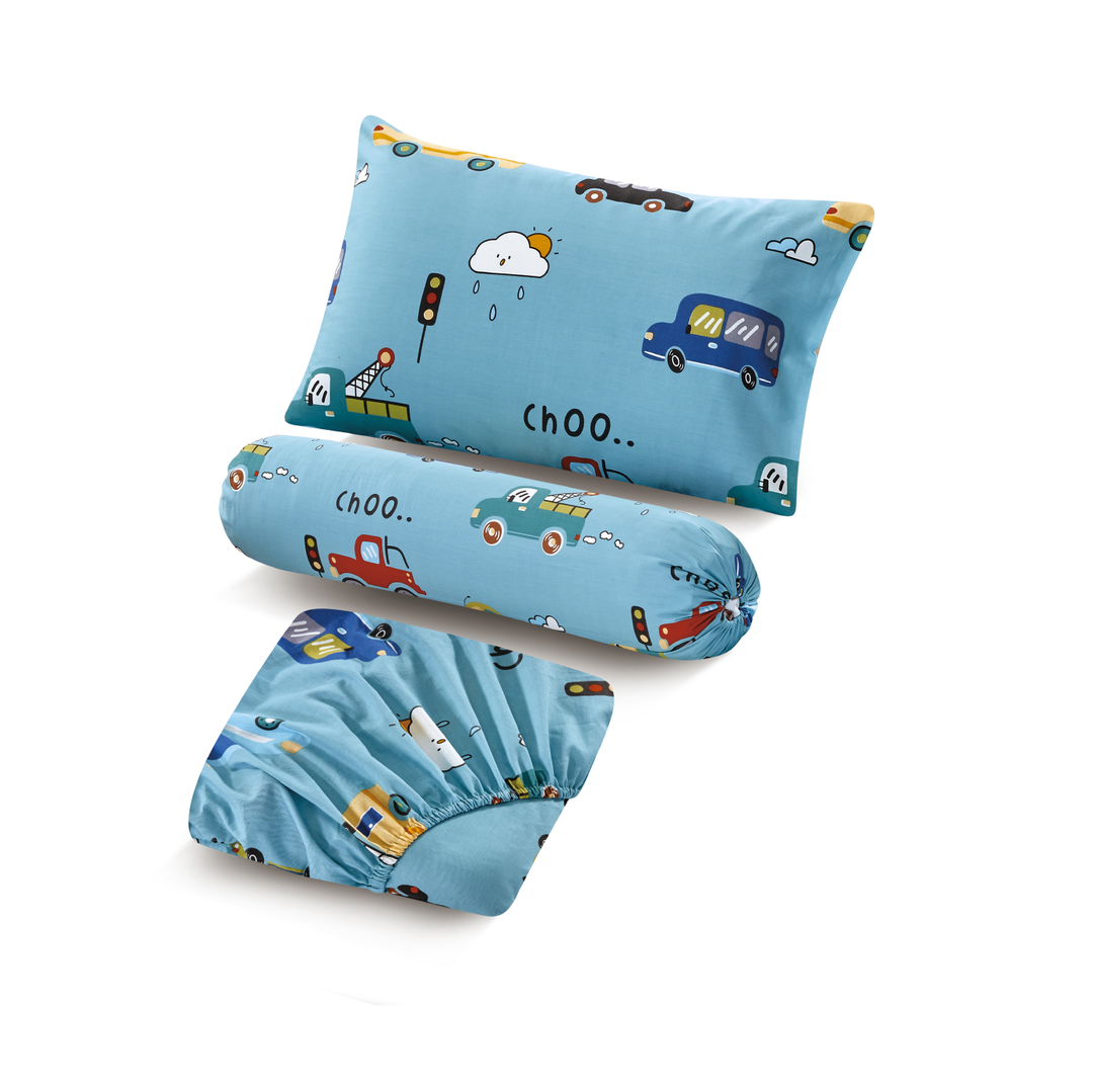 Aussino Kids Vroomy 100% Cotton Fitted Sheet Set