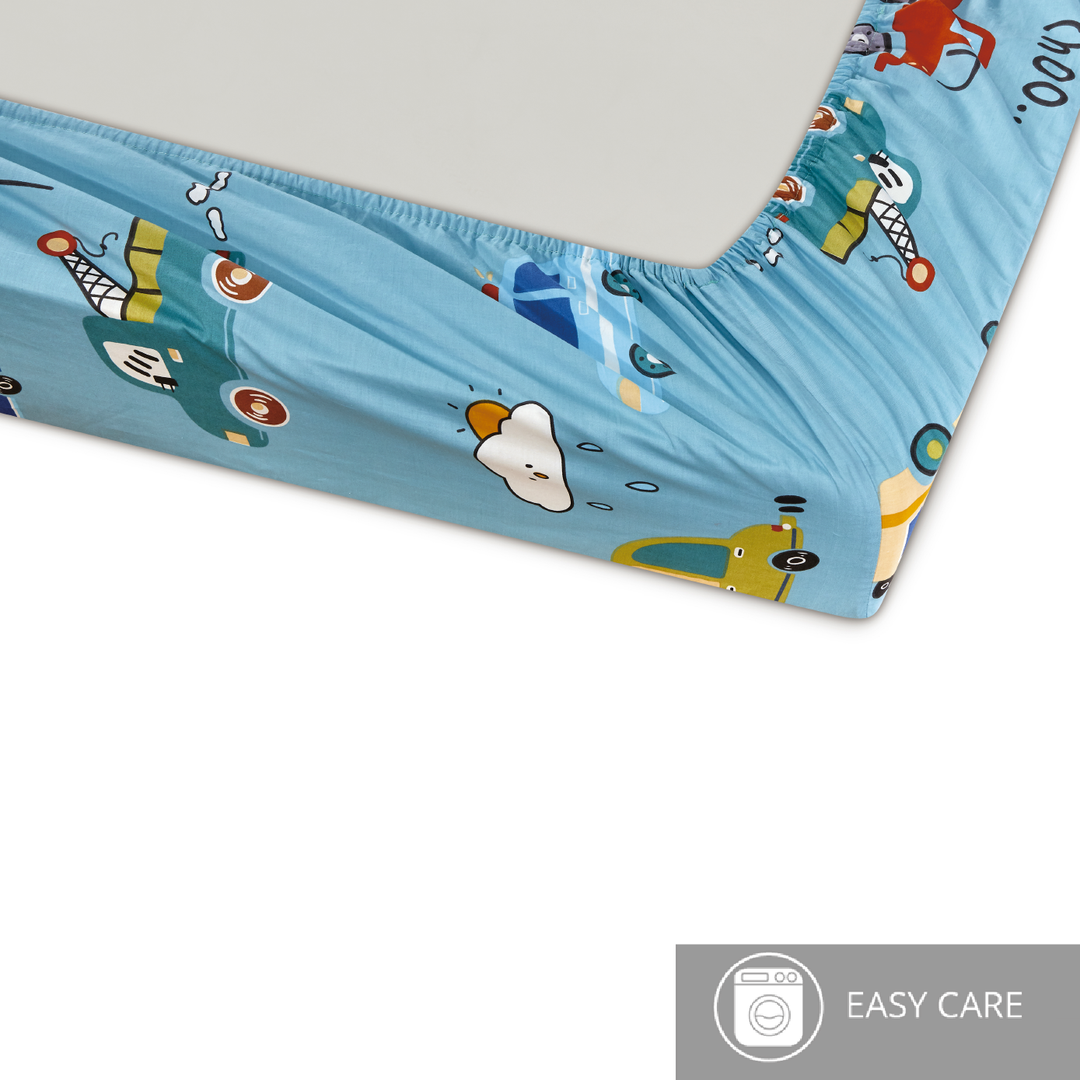 Aussino Kids Vroomy 100% Cotton Fitted Sheet Set