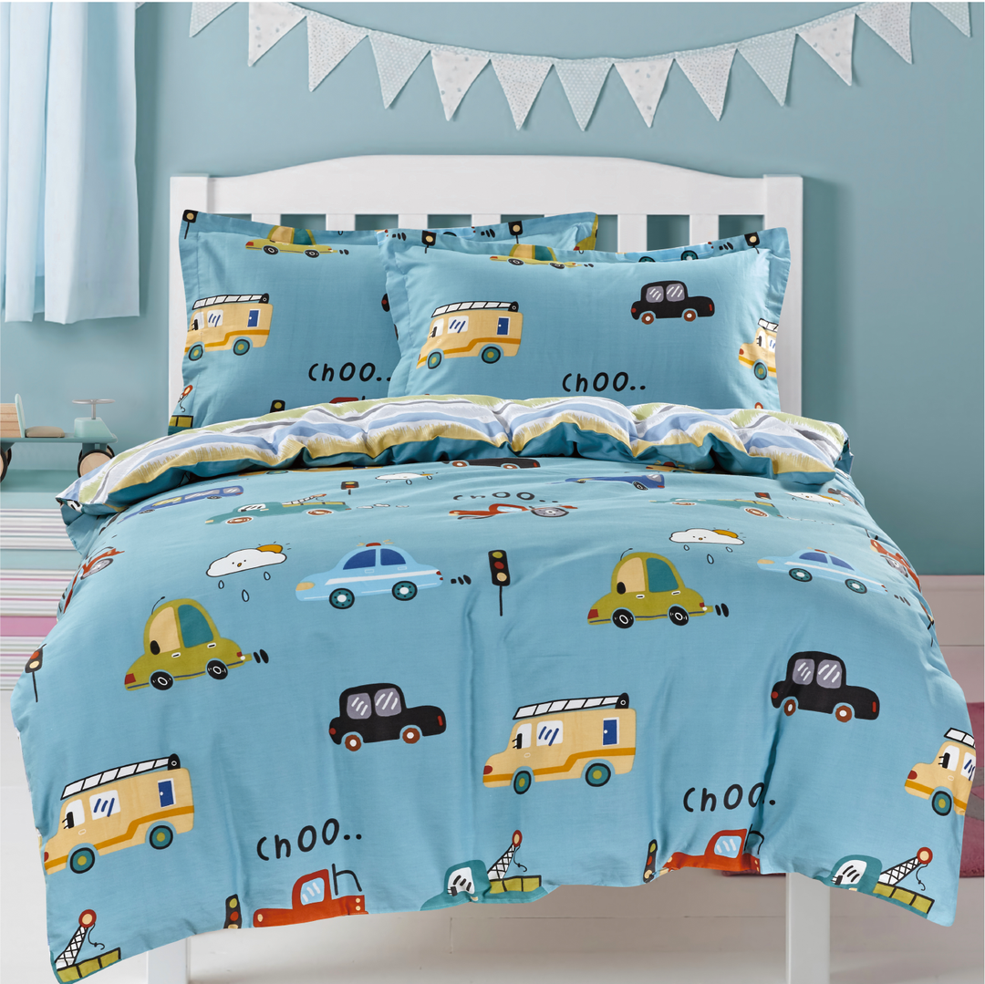 Aussino Kids Vroomy 100% Cotton Quilt Cover Set