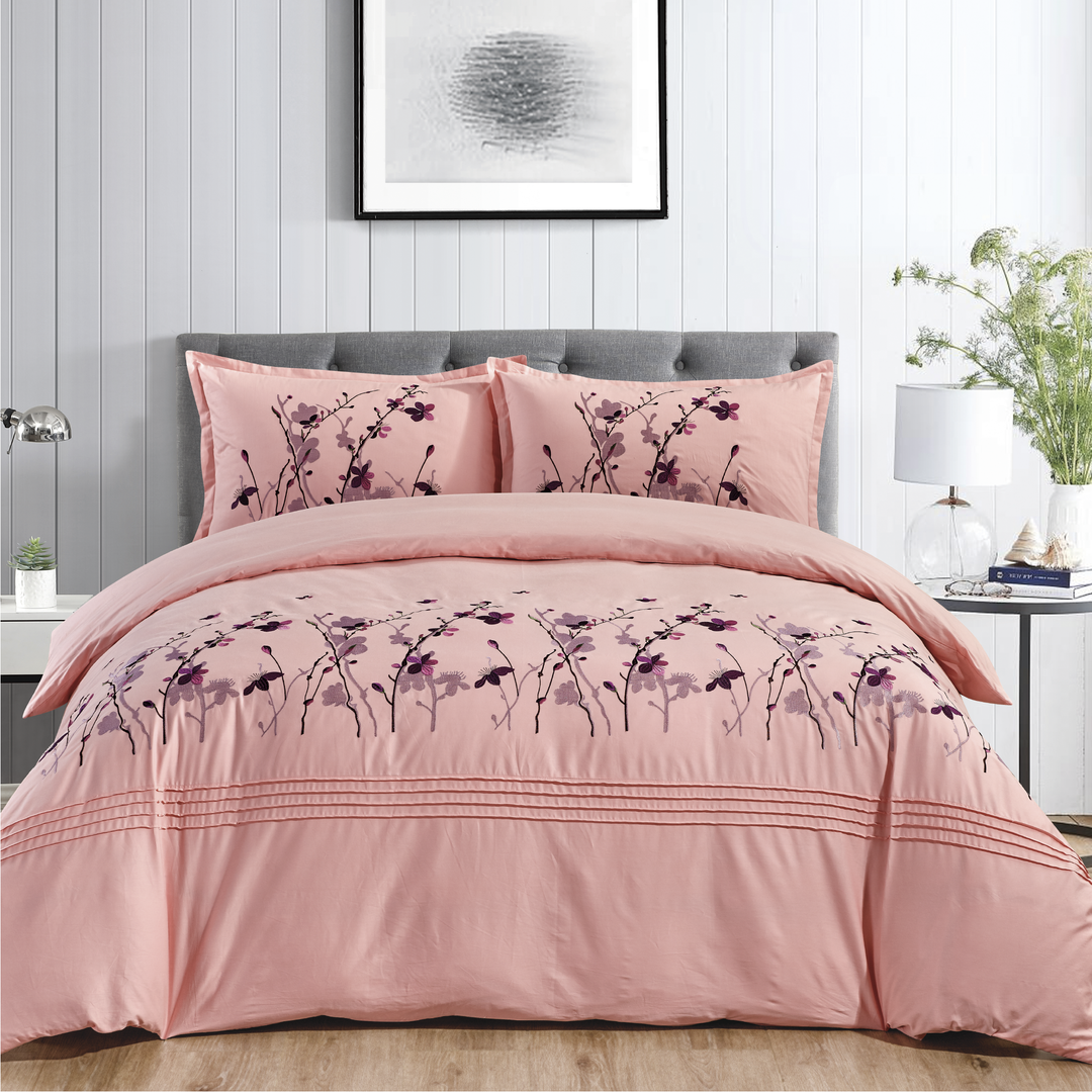 Contempo Sakura Embroidery 100% Cotton Quilt Cover Set - Aussino Malaysia