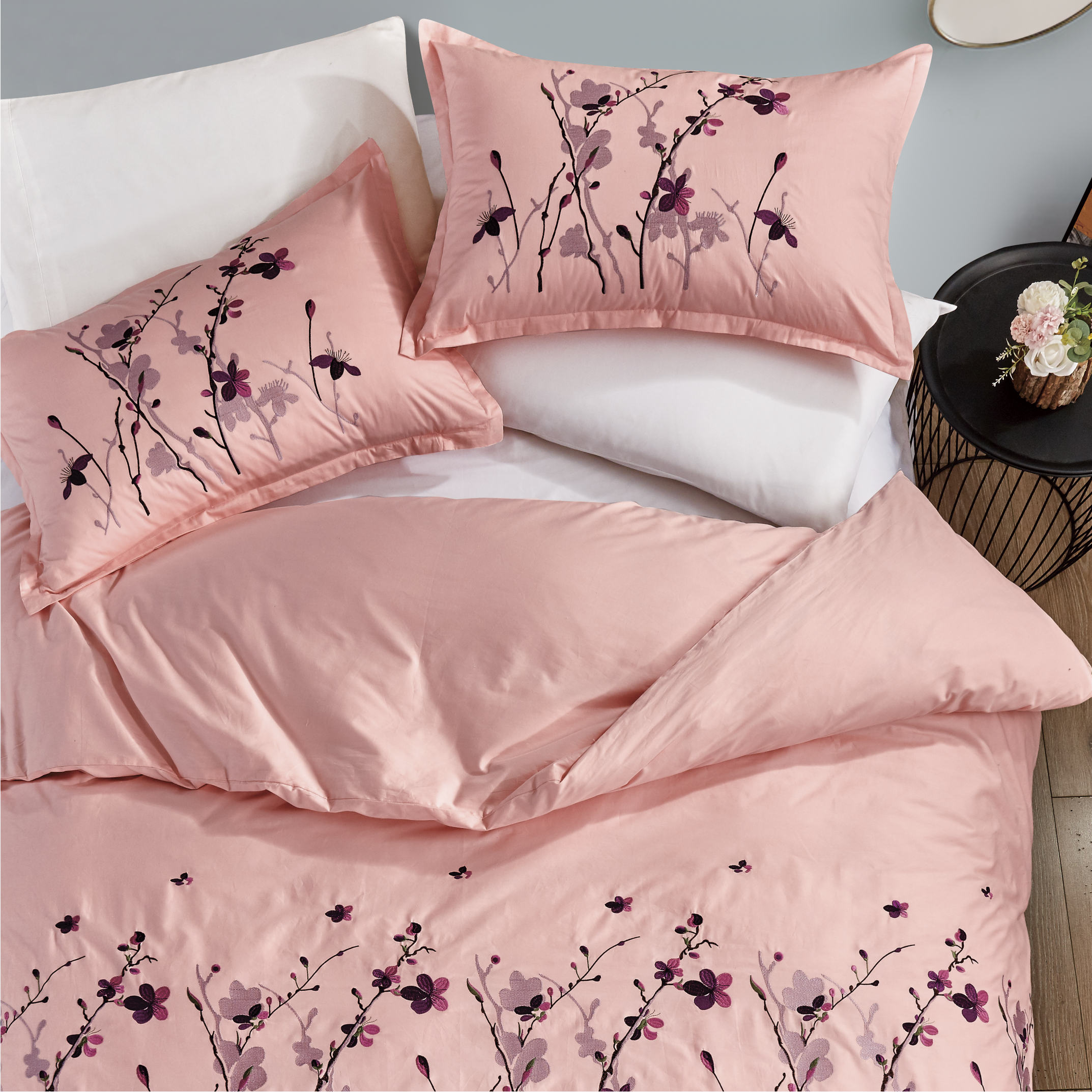 Contempo Sakura Embroidery 100% Cotton Quilt Cover Set - Aussino Malaysia