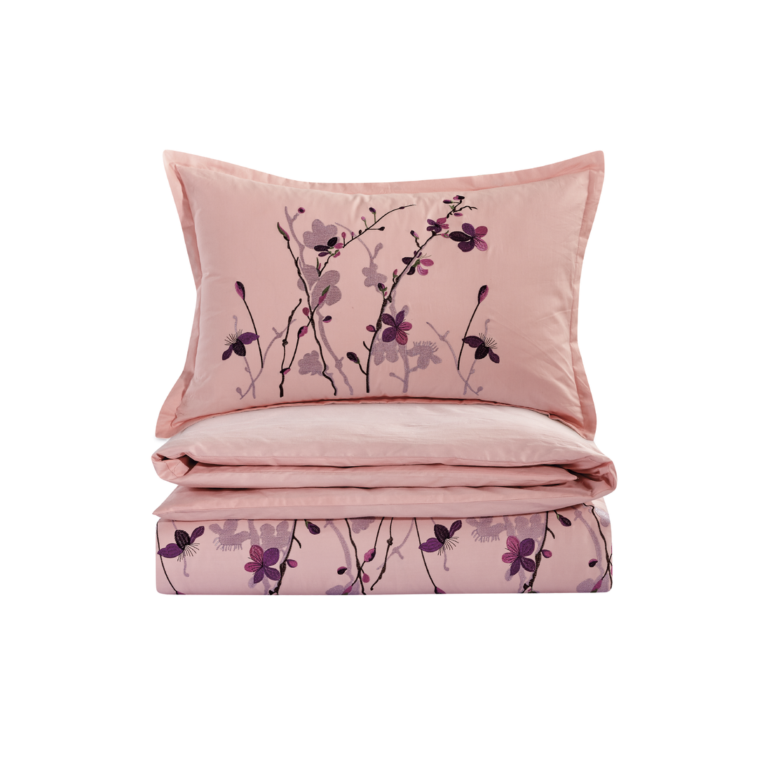 Contempo Sakura Embroidery 100% Cotton Quilt Cover Set - Aussino Malaysia