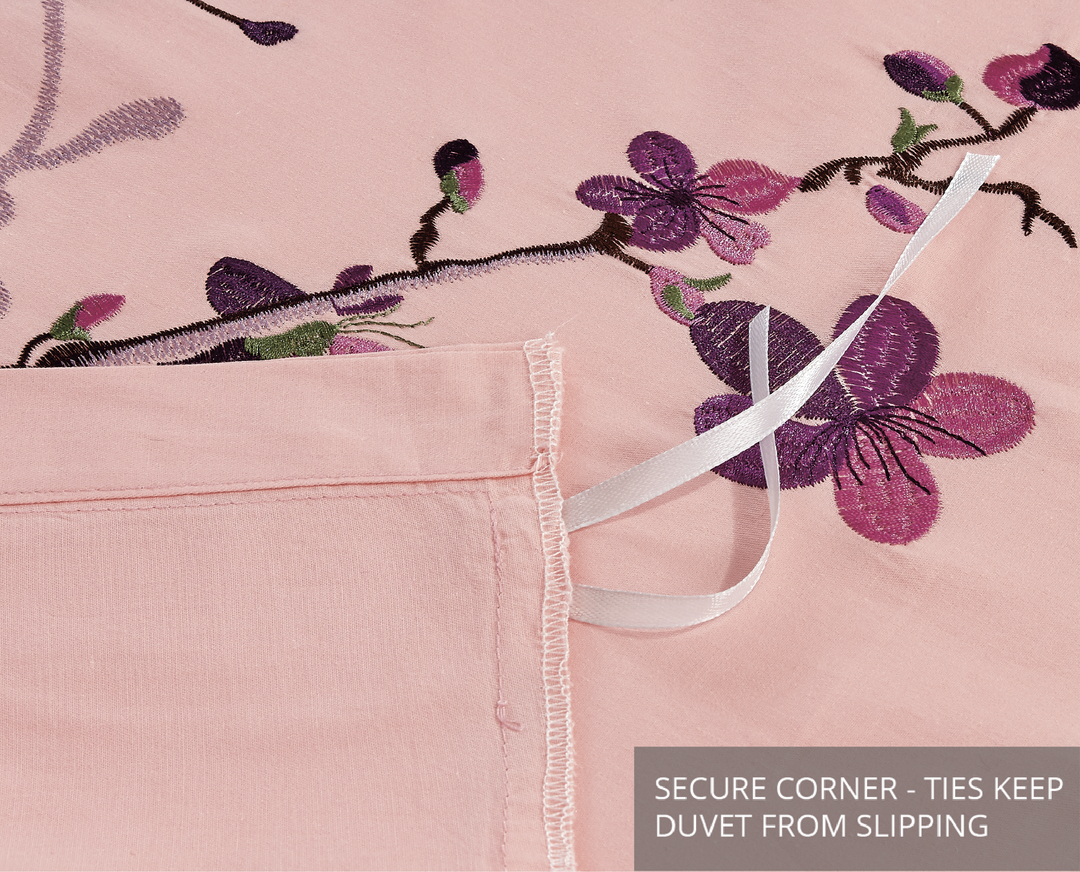 Contempo Sakura Embroidery 100% Cotton Quilt Cover Set - Aussino Malaysia