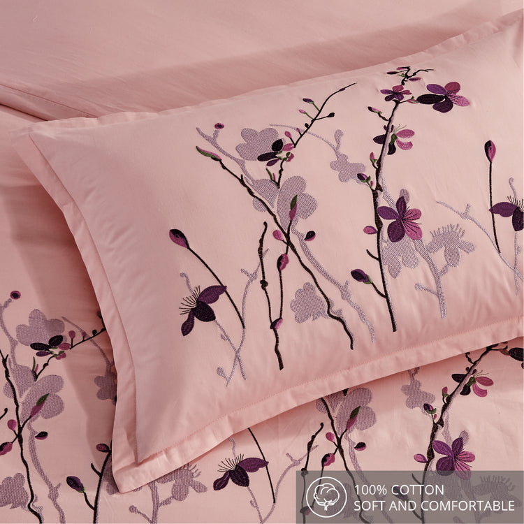 Contempo Sakura Embroidery 100% Cotton Quilt Cover Set - Aussino Malaysia