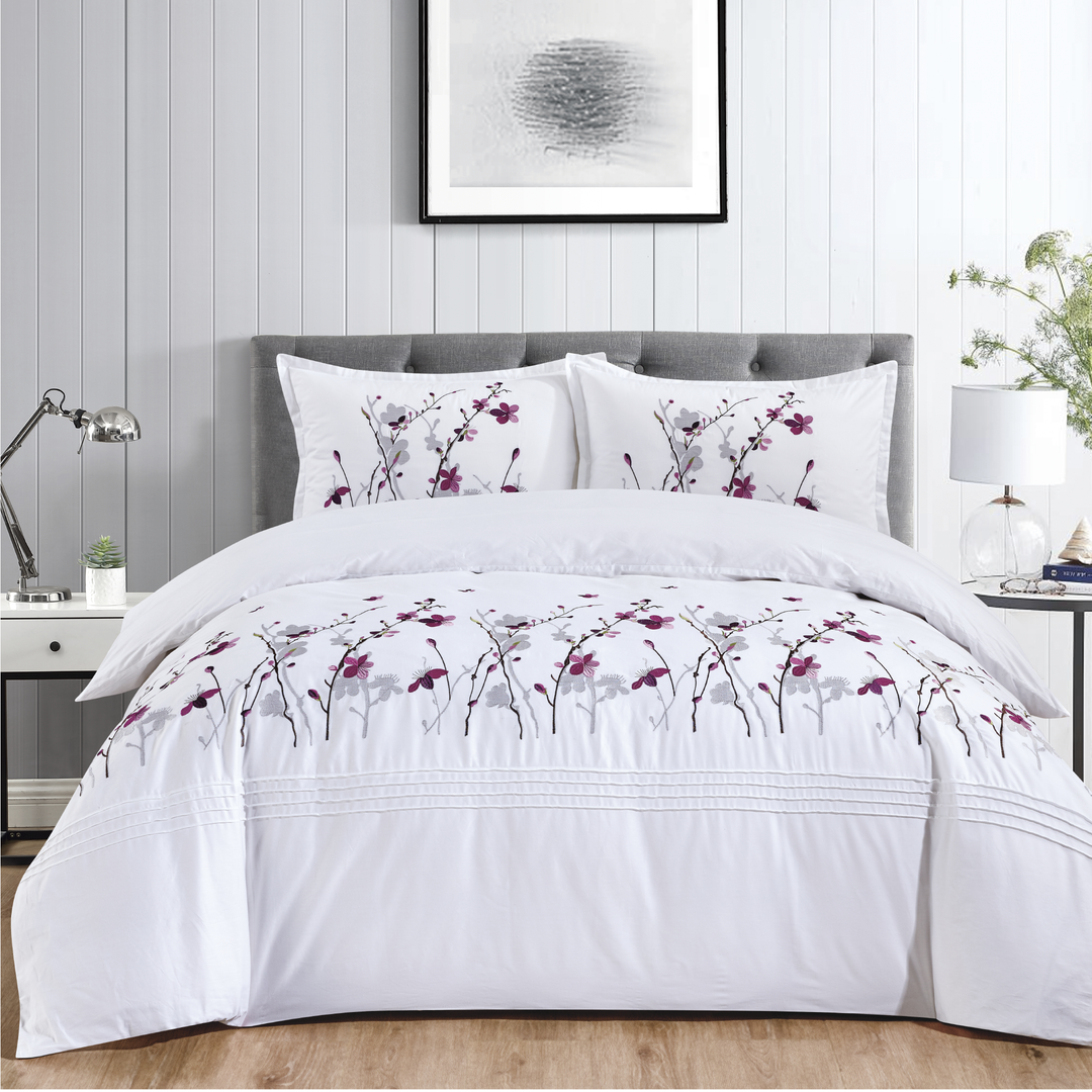 Contempo Sakura Embroidery 100% Cotton Quilt Cover Set - Aussino Malaysia