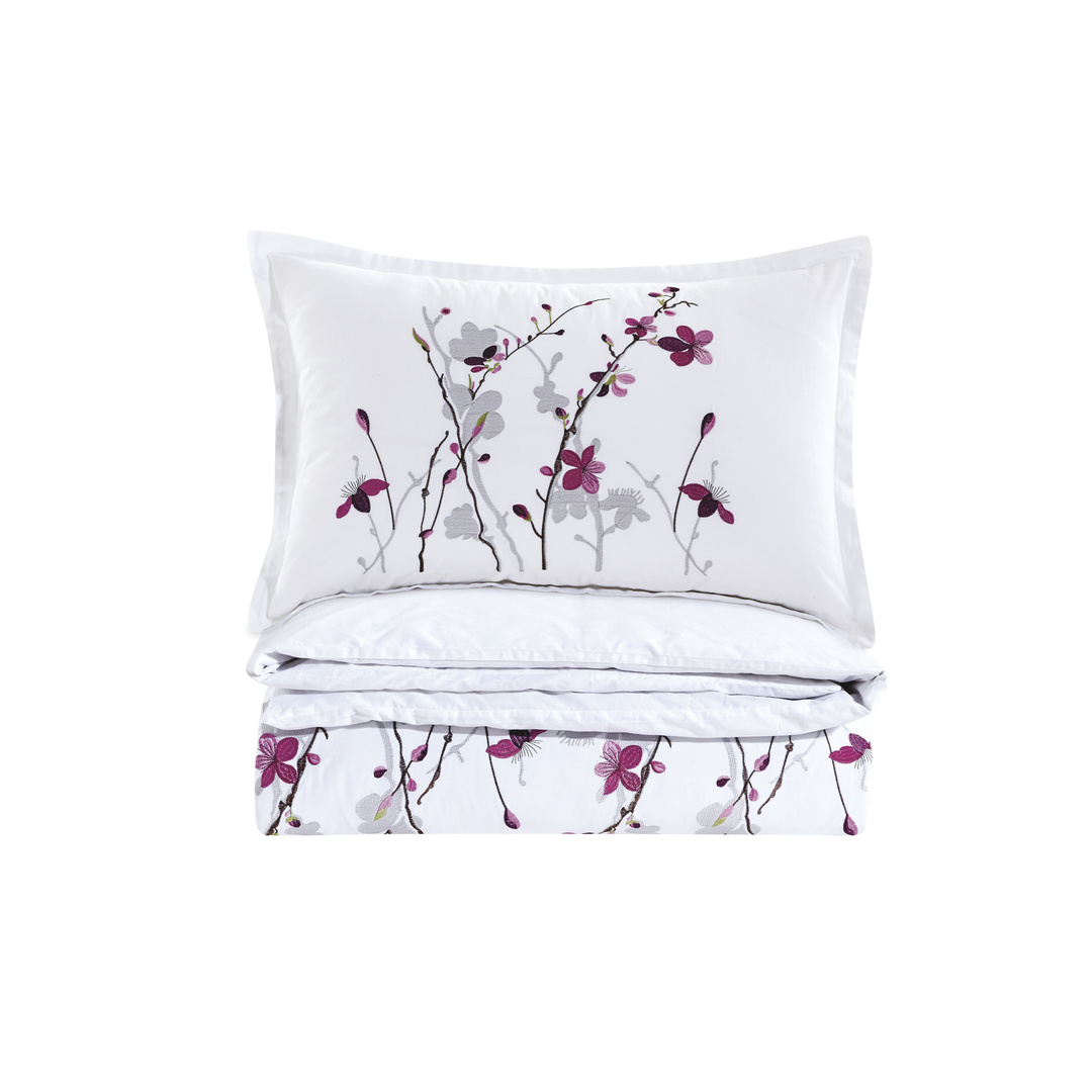 Contempo Sakura Embroidery 100% Cotton Quilt Cover Set - Aussino Malaysia